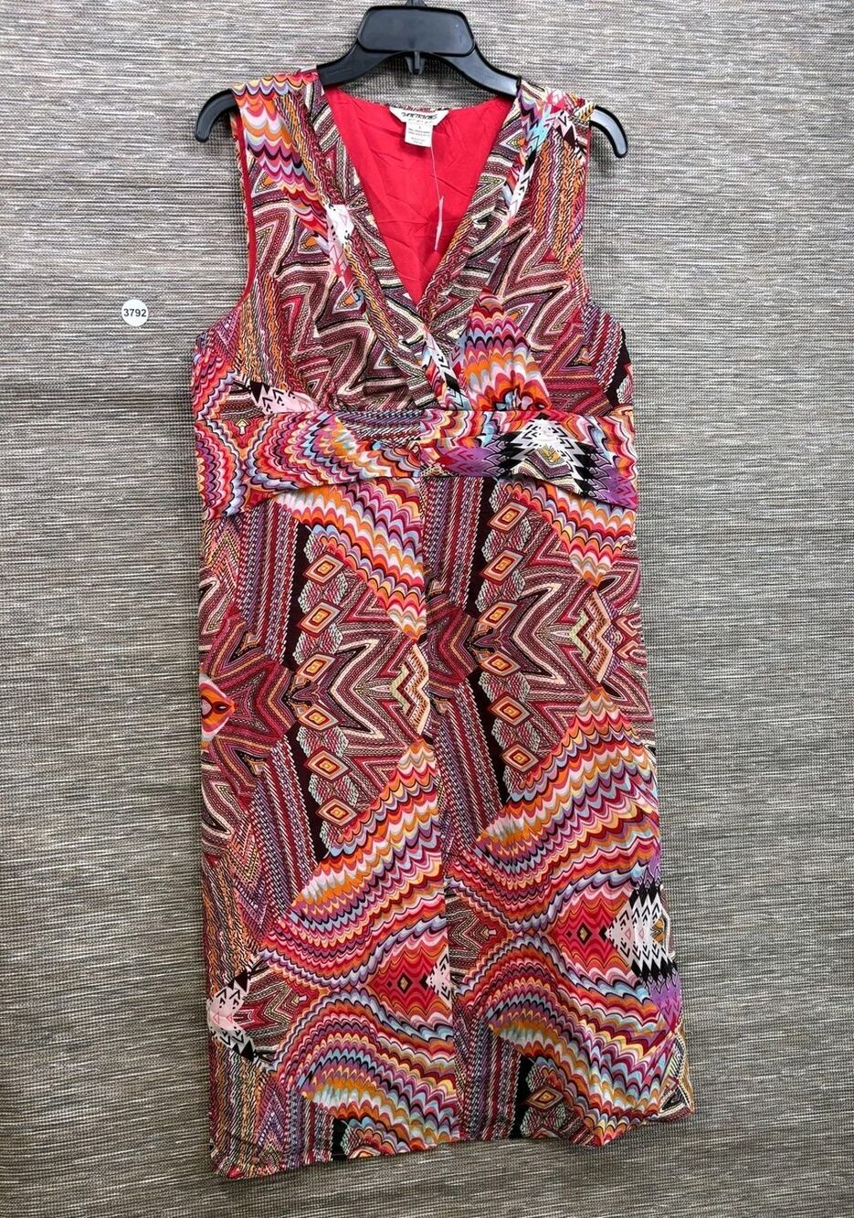 Tantrums Chevron Wrap Dress Womens L Multi V Neck Lined Sundress Knee Length NEW